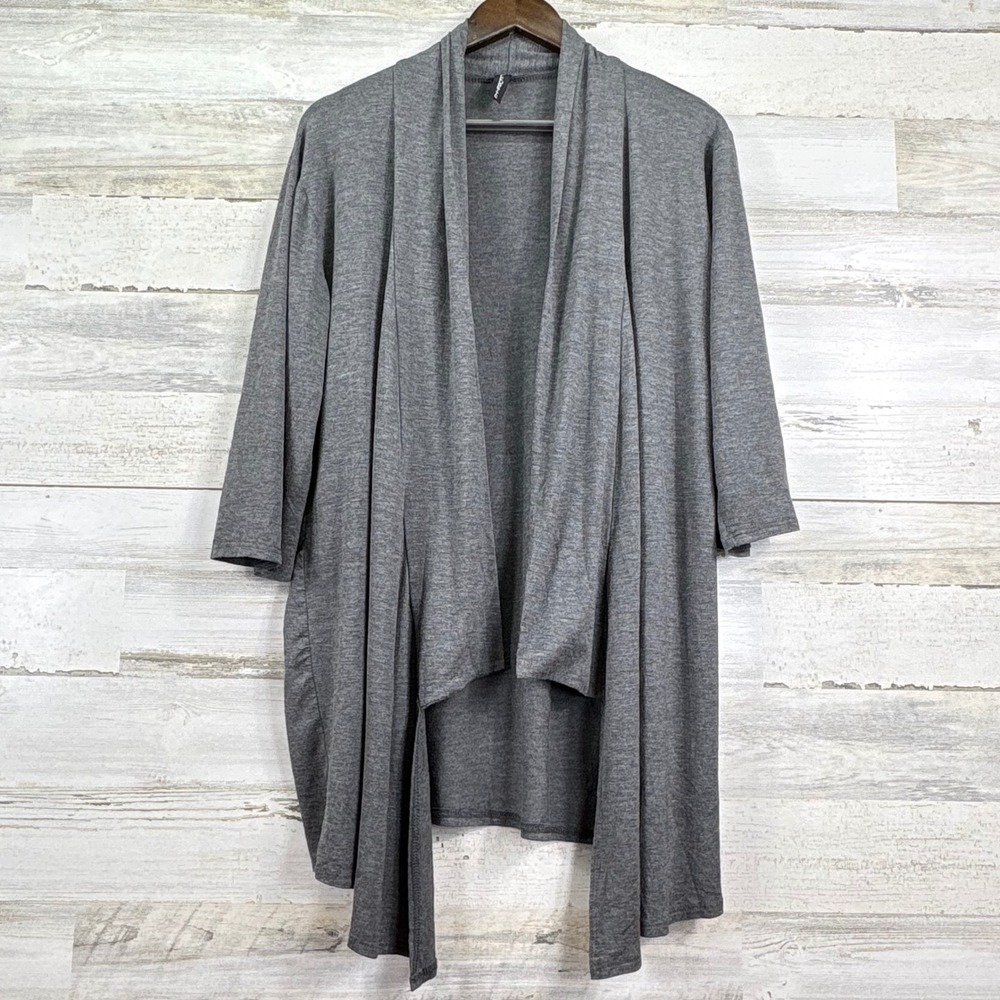 JM FLEURETTE 1X Grey Drape Front Waterfall Open Cardigan 3/4‎ Sleeve Made in USA
